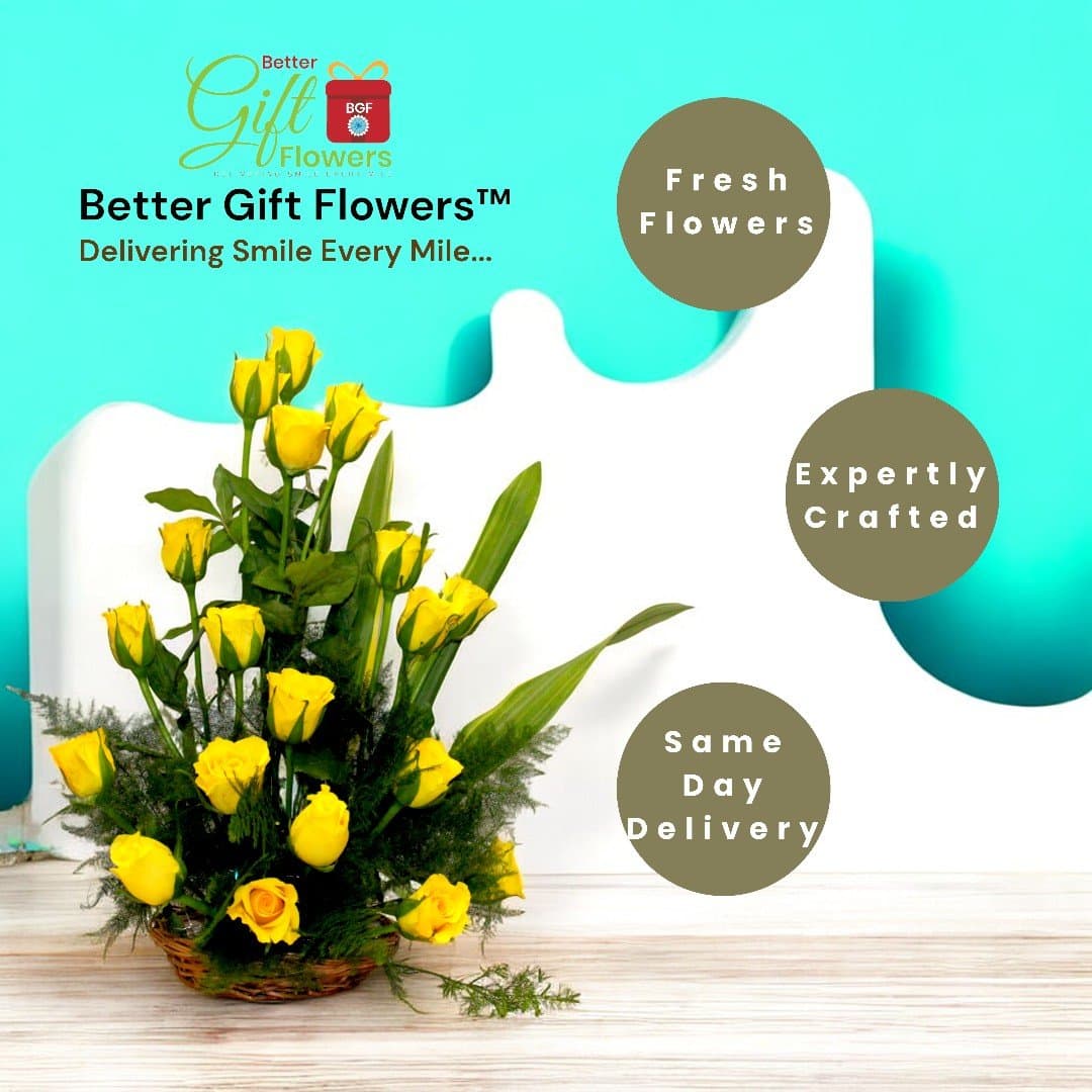 Fresh yellow roses beautifully crafted in an arrangement by Better Gift Flowers