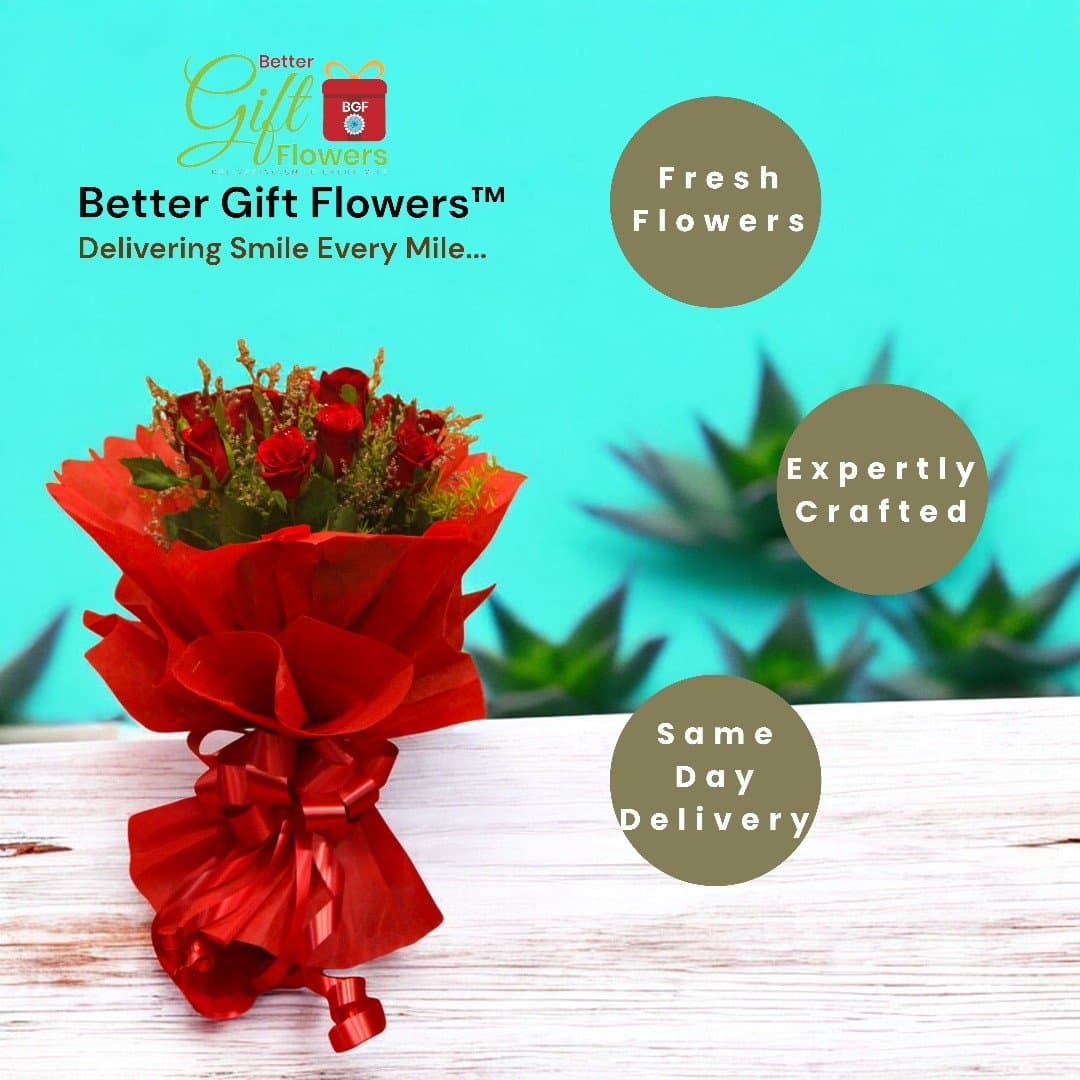 BetterGiftFlowers expertly crafted red rose bouquet with teddy and Ferrero Rocher chocolates.