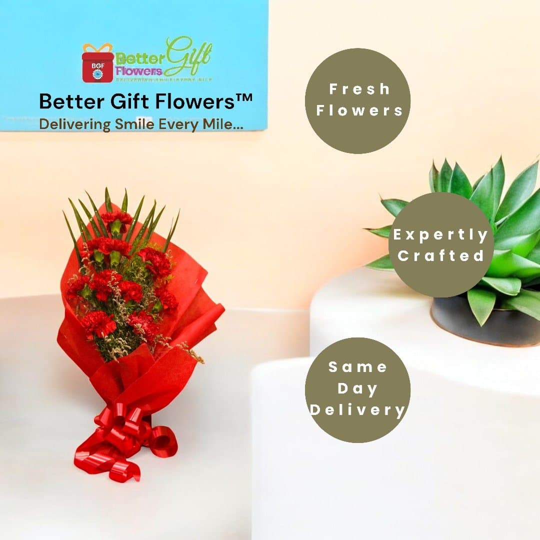 Fresh red carnations expertly crafted into a bouquet by BetterGiftFlowers
