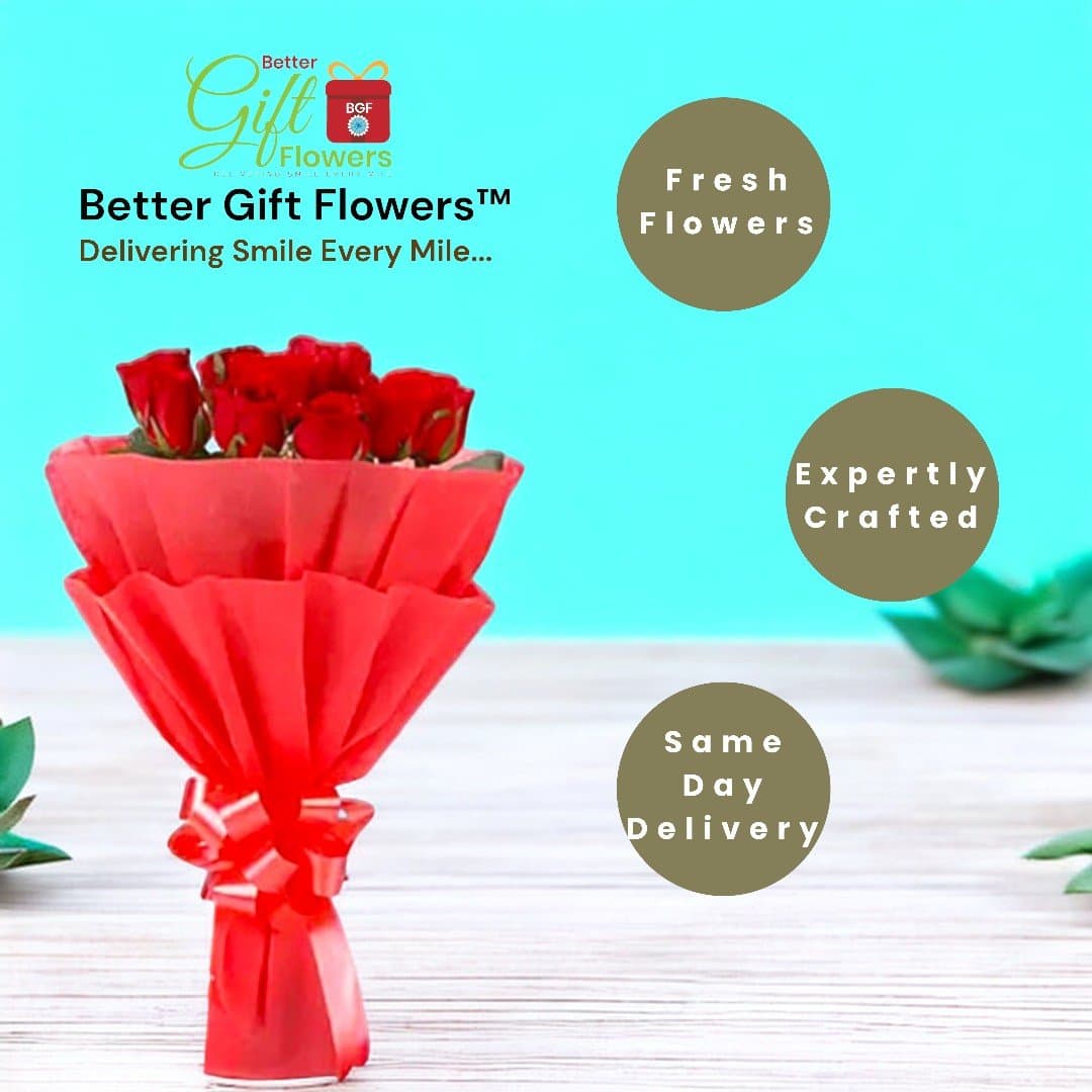 Fresh red roses wrapped elegantly, next to a teddy bear for BetterGiftFlowers' "Red Rose Bouquet N Teddy" combo, with expert delivery.
