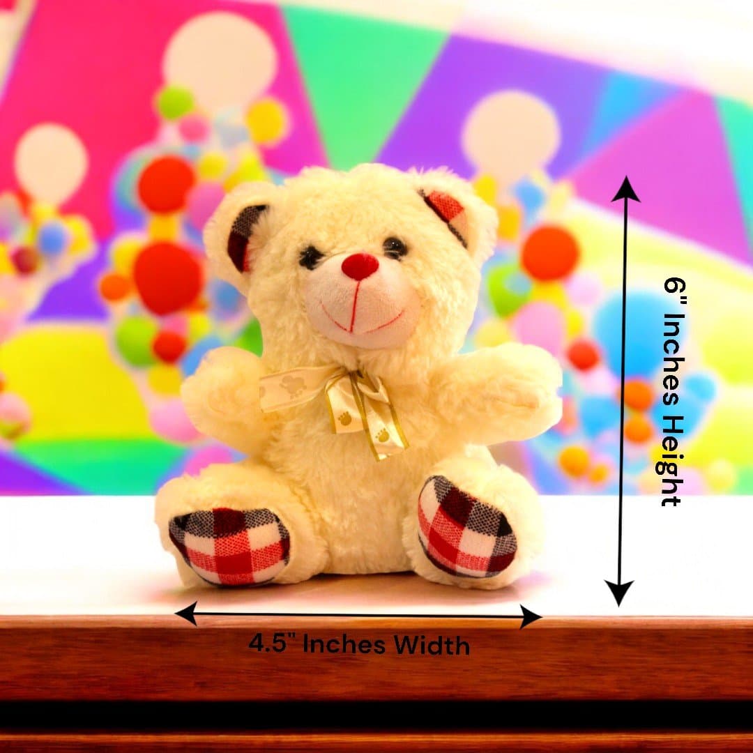 A 6-inch plush teddy bear by BetterGiftFlowers, displayed beside red roses in the "Red Rose Bouquet N Teddy" gift set.