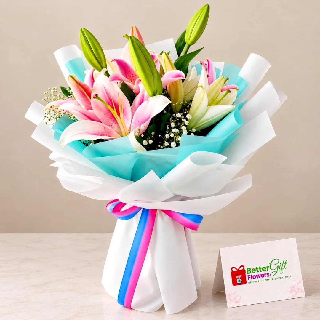 Pink and White Lily Bouquet
