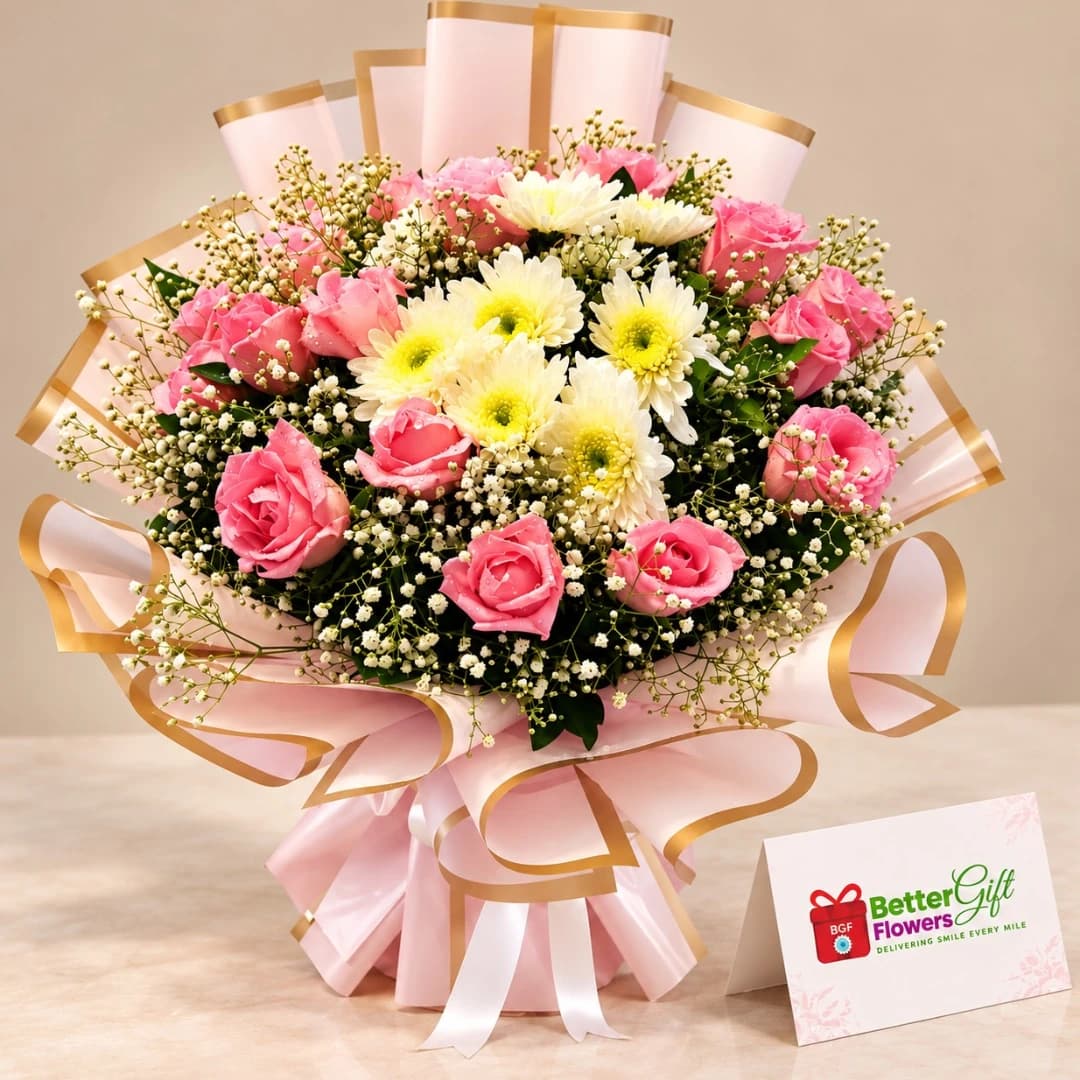 Pink Rose & Chrysanthemum Bouquet
