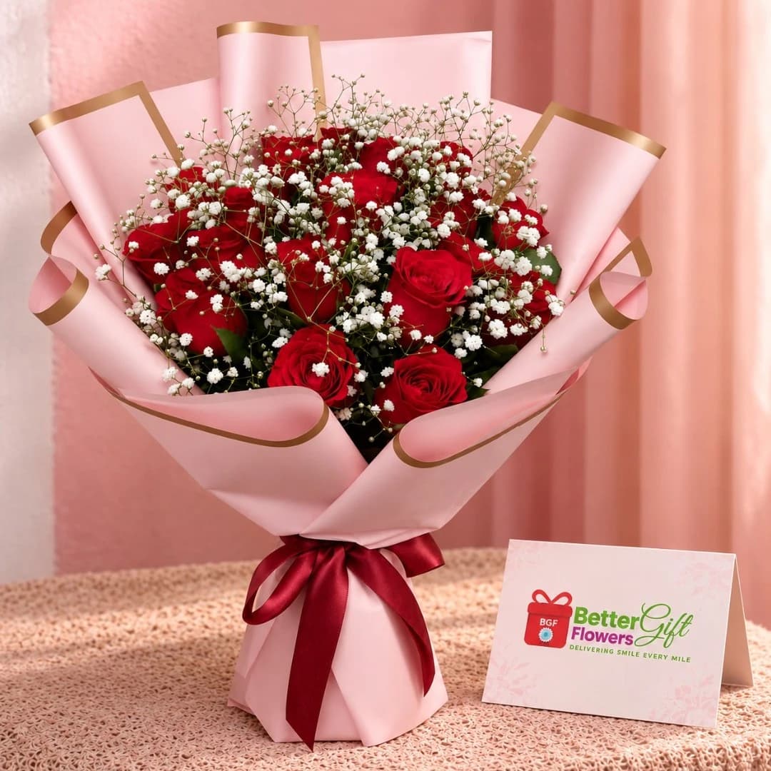 Red Rose & Baby’s Breath Bouquet