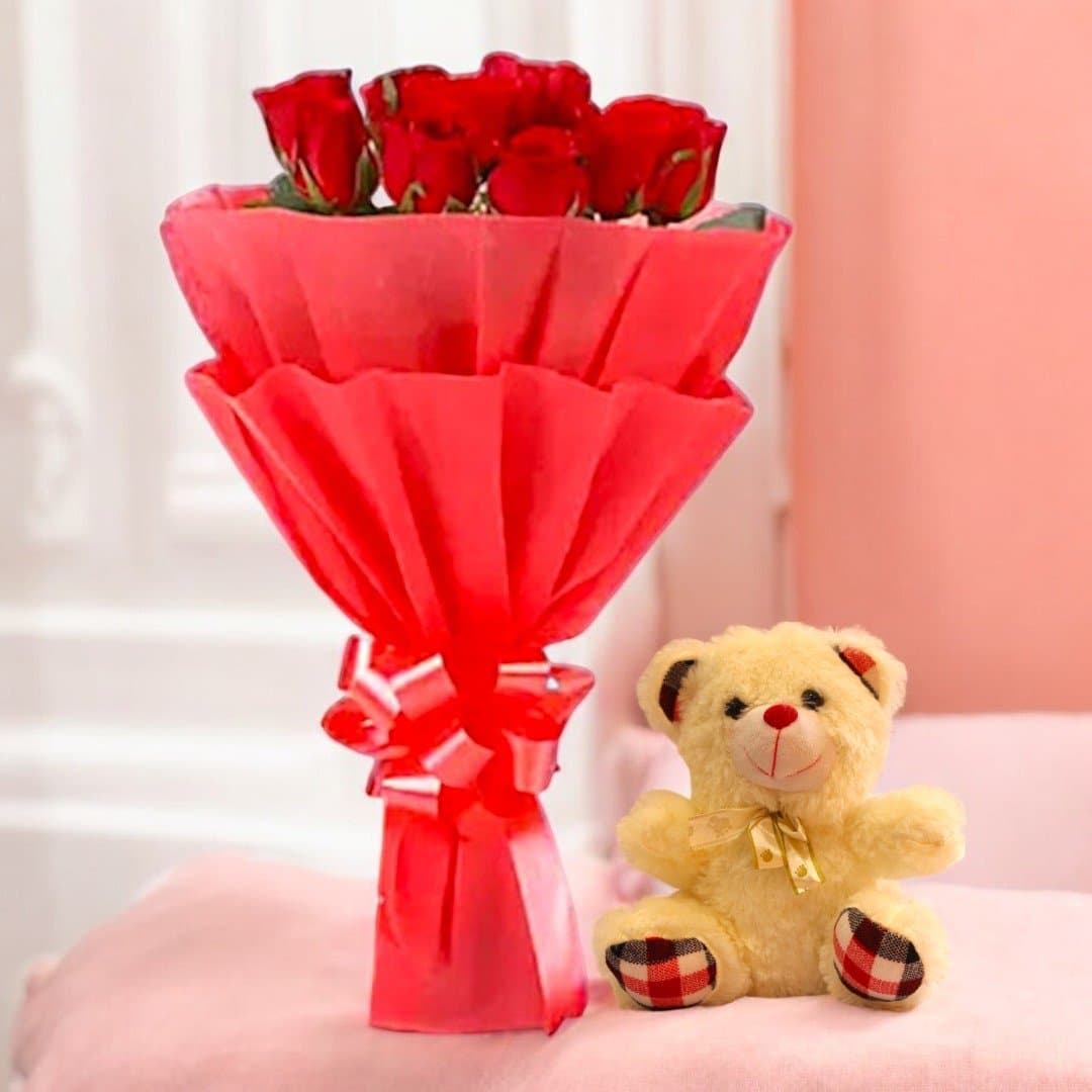 Red Rose Bouquet N Teddy
