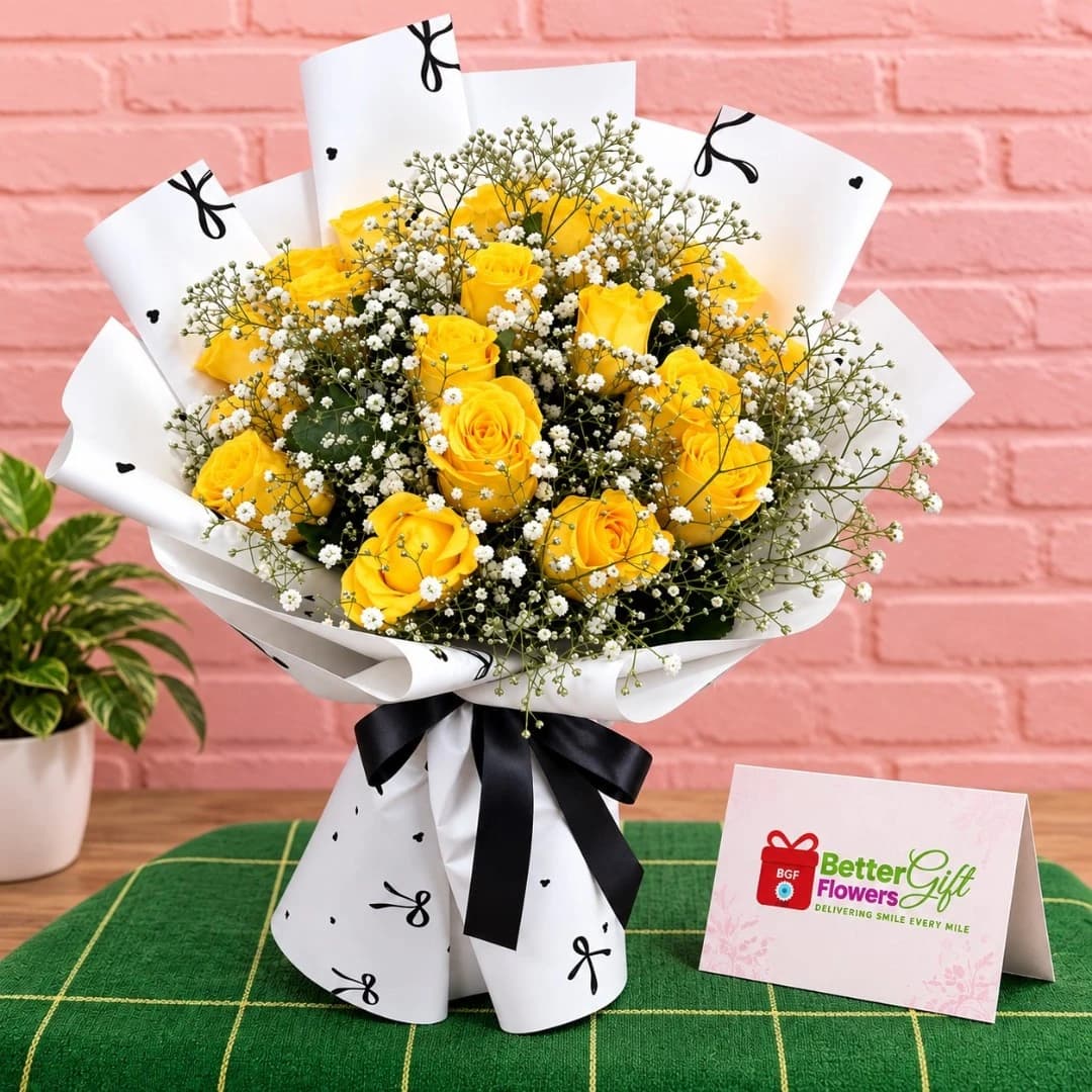 Yellow Rose & Baby’s Breath Bouquet