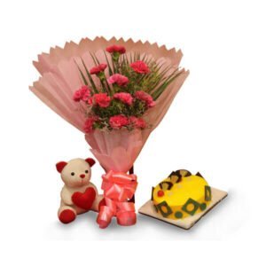 flowers teddy and cake online delivery