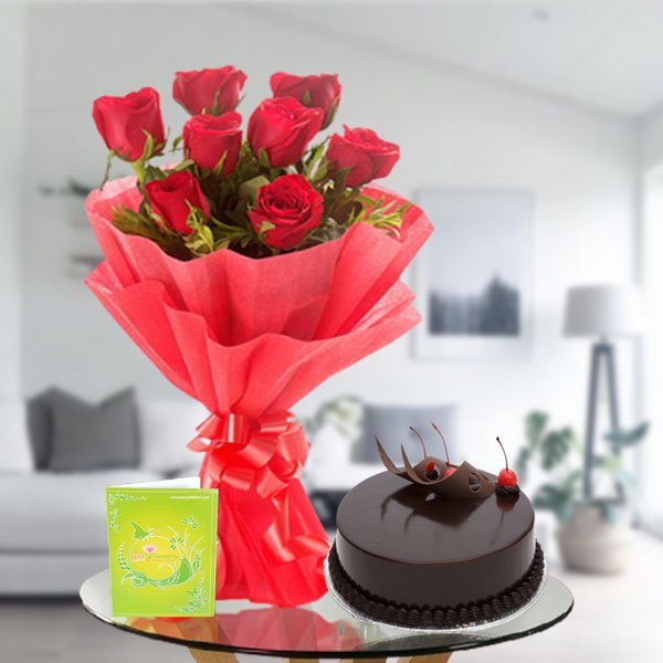 red roses and chocolate cake online delivery