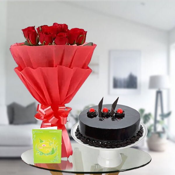 order chocolate cake and roses online