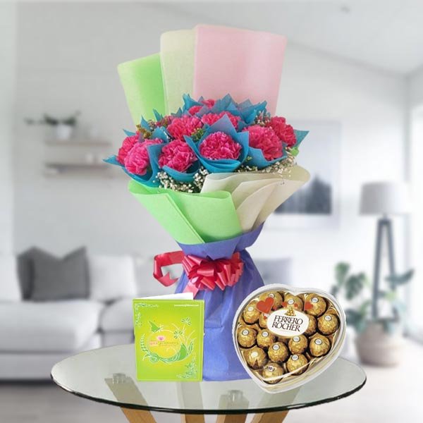 carnations and heart shape ferrero box