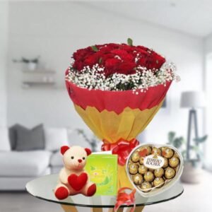 red roses teddy ferrero rocher