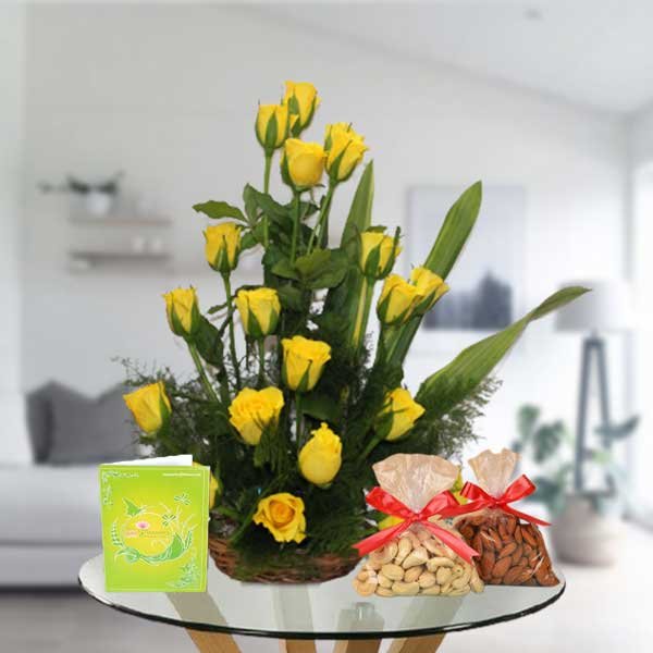 Yellow Rose basket and dry fruits
