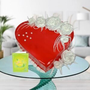 Floral strawberry heart shape cake