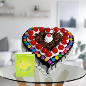 heart shape black forest cake with gems