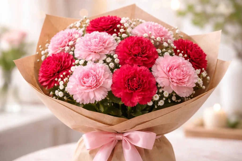 Carnation flowers symbolising love appreciation and good luck