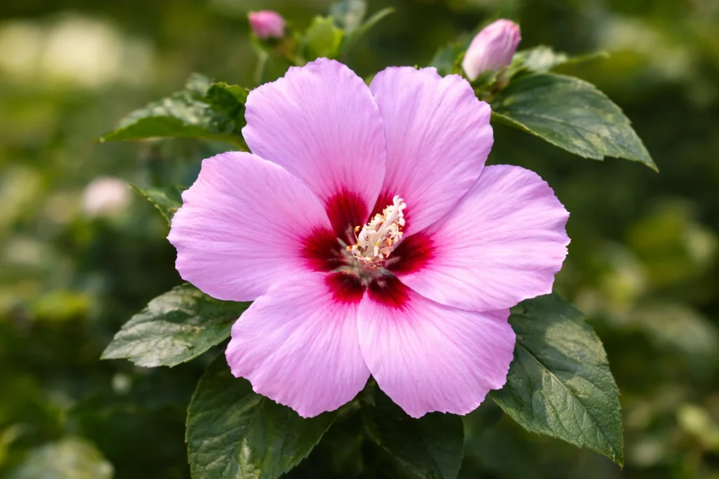 Pink mugunghwa flower in bloom, national flower of South Korea