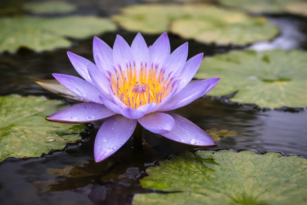 Blue water lily floating on water, national flower of Sri Lanka