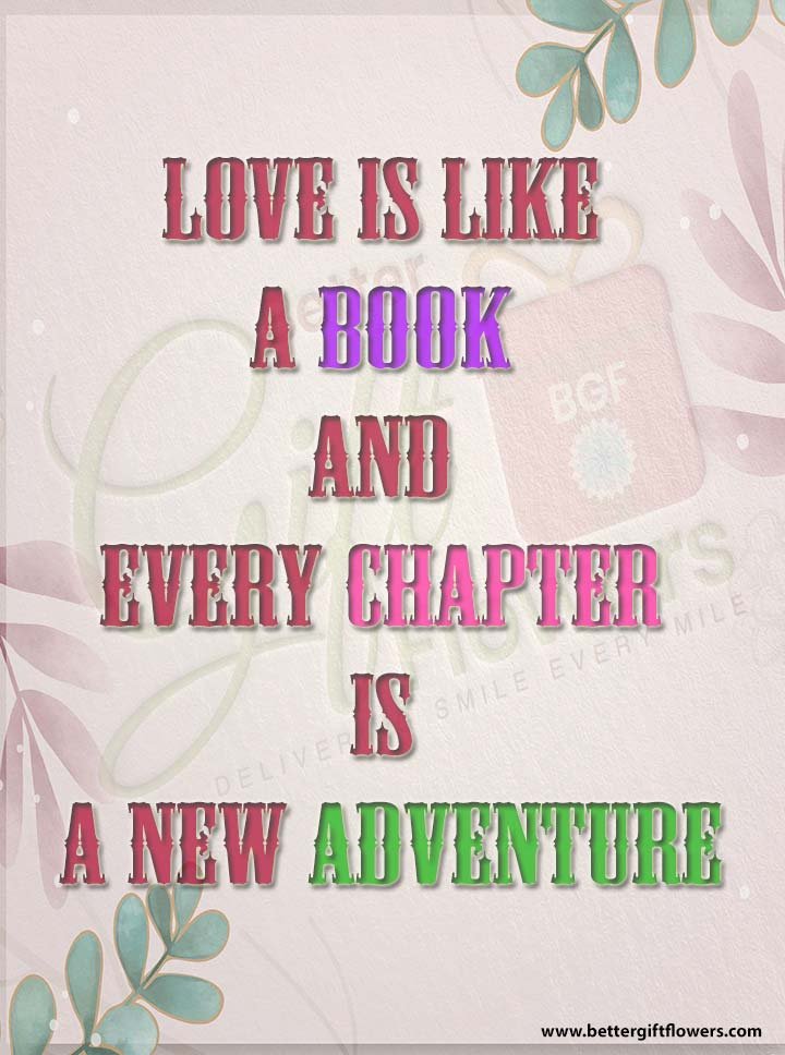 Love Quote - Love is like a book, and every chapter is a new adventure.