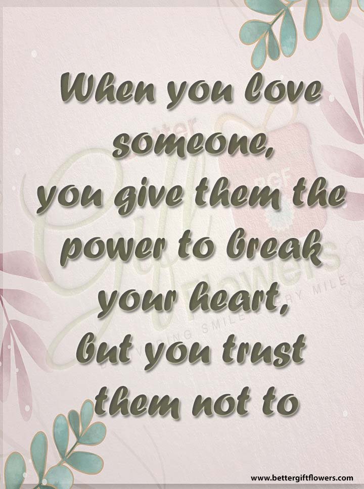 Love Quote - When you love someone, you give them the power to break your heart, but you trust them not to