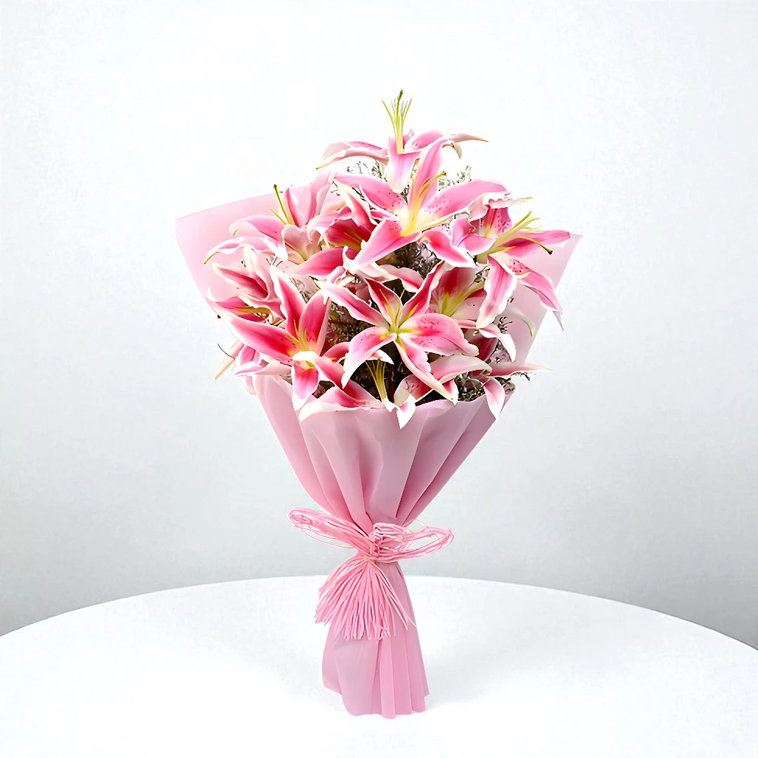Buy pink lily bouquet online in Mumbai with hand delivery by BetterGiftFlowers