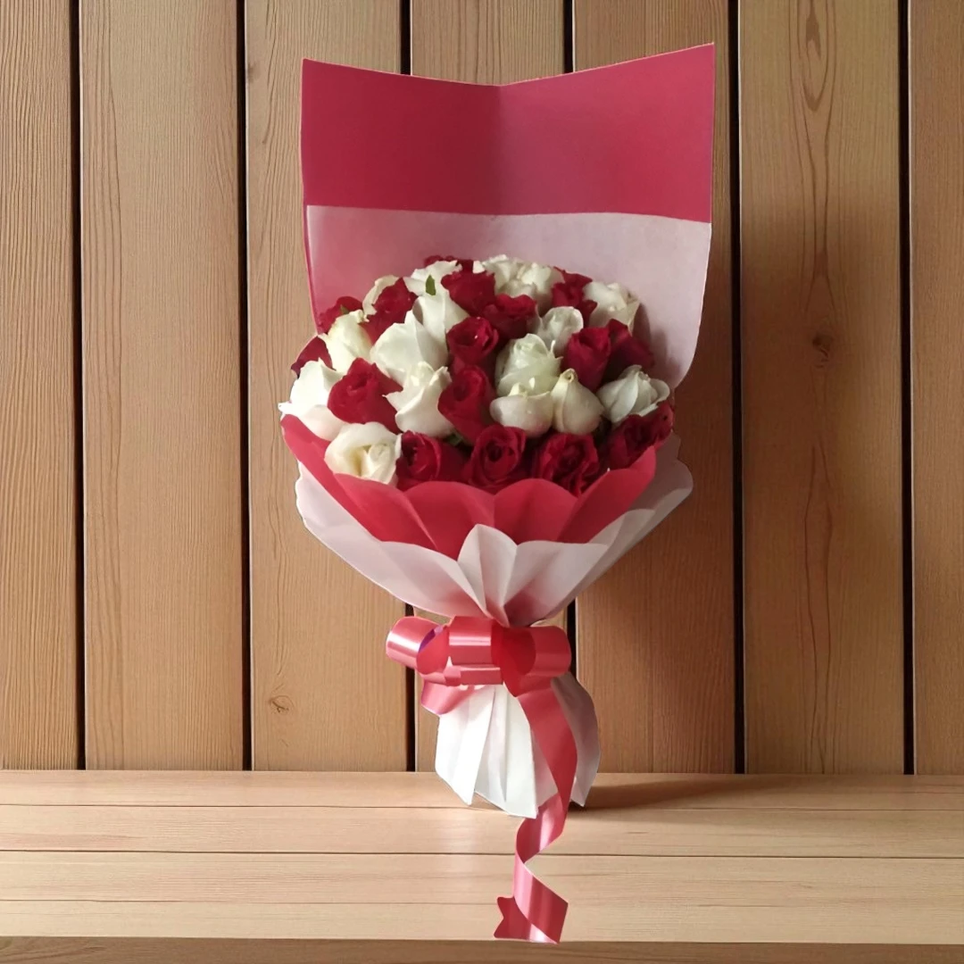 red and white rose bouquet delivery in bangalore bettergiftflowers