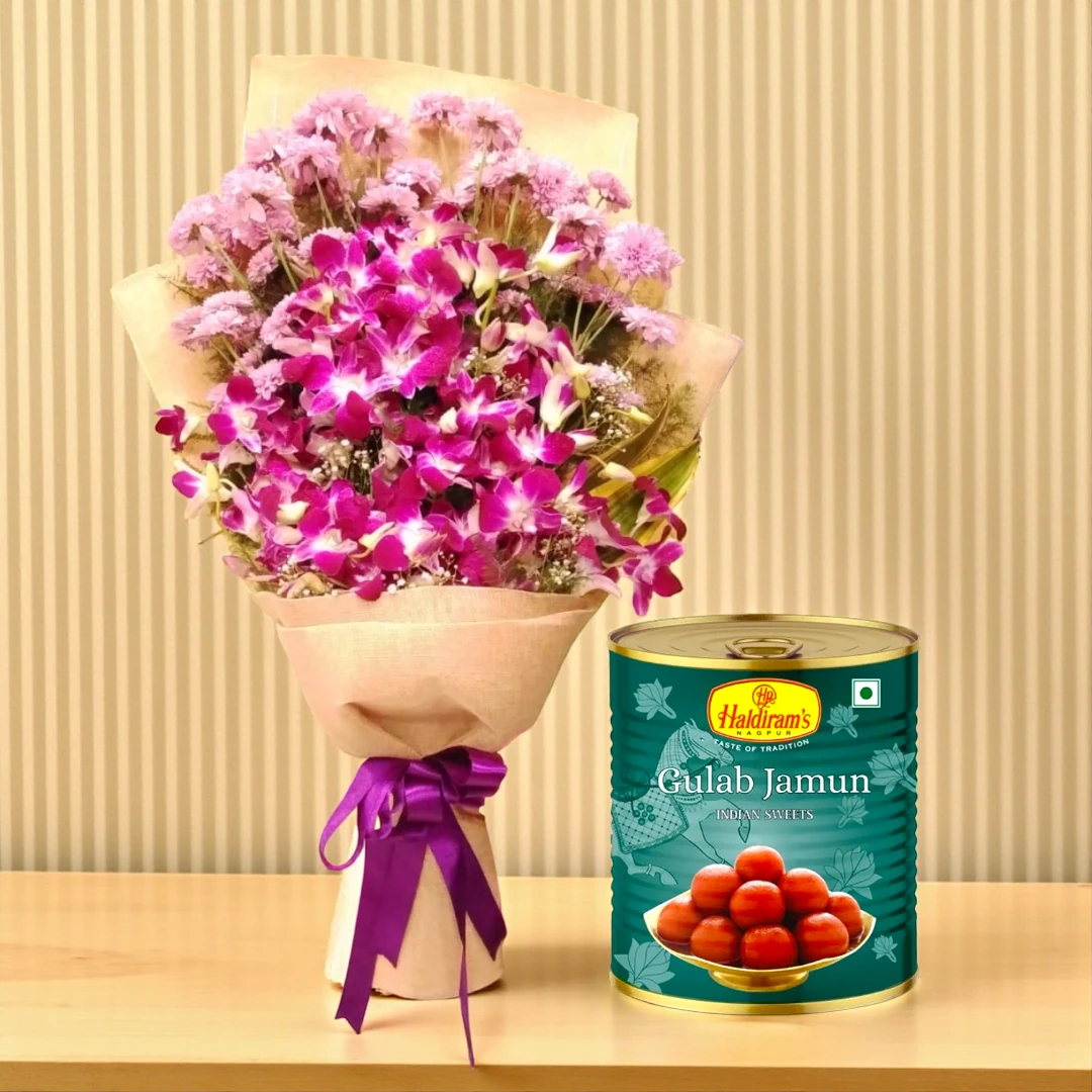 orchids and gulab jamun festive combo delivery BetterGiftFlowers™